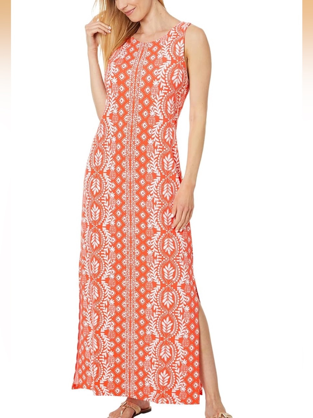 Lilly Pulitzer Sleeveless Orange Printed Maxi Dress